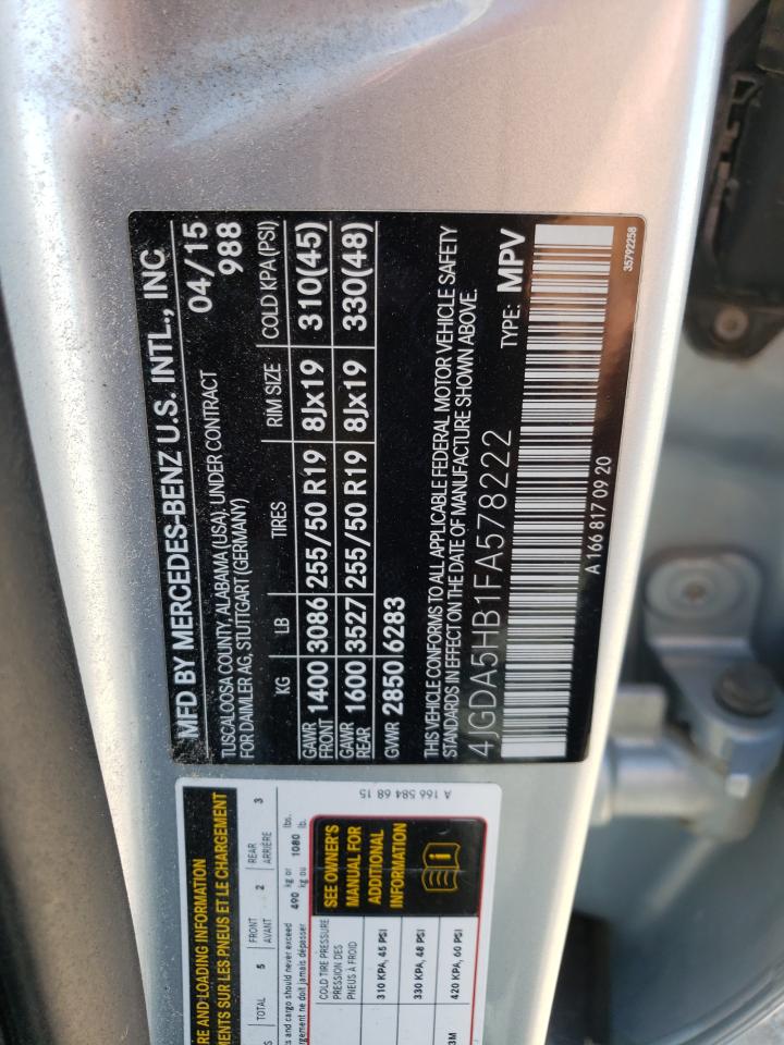 4JGDA5HB1FA578222 2015 Mercedes-Benz Ml 350 4Matic