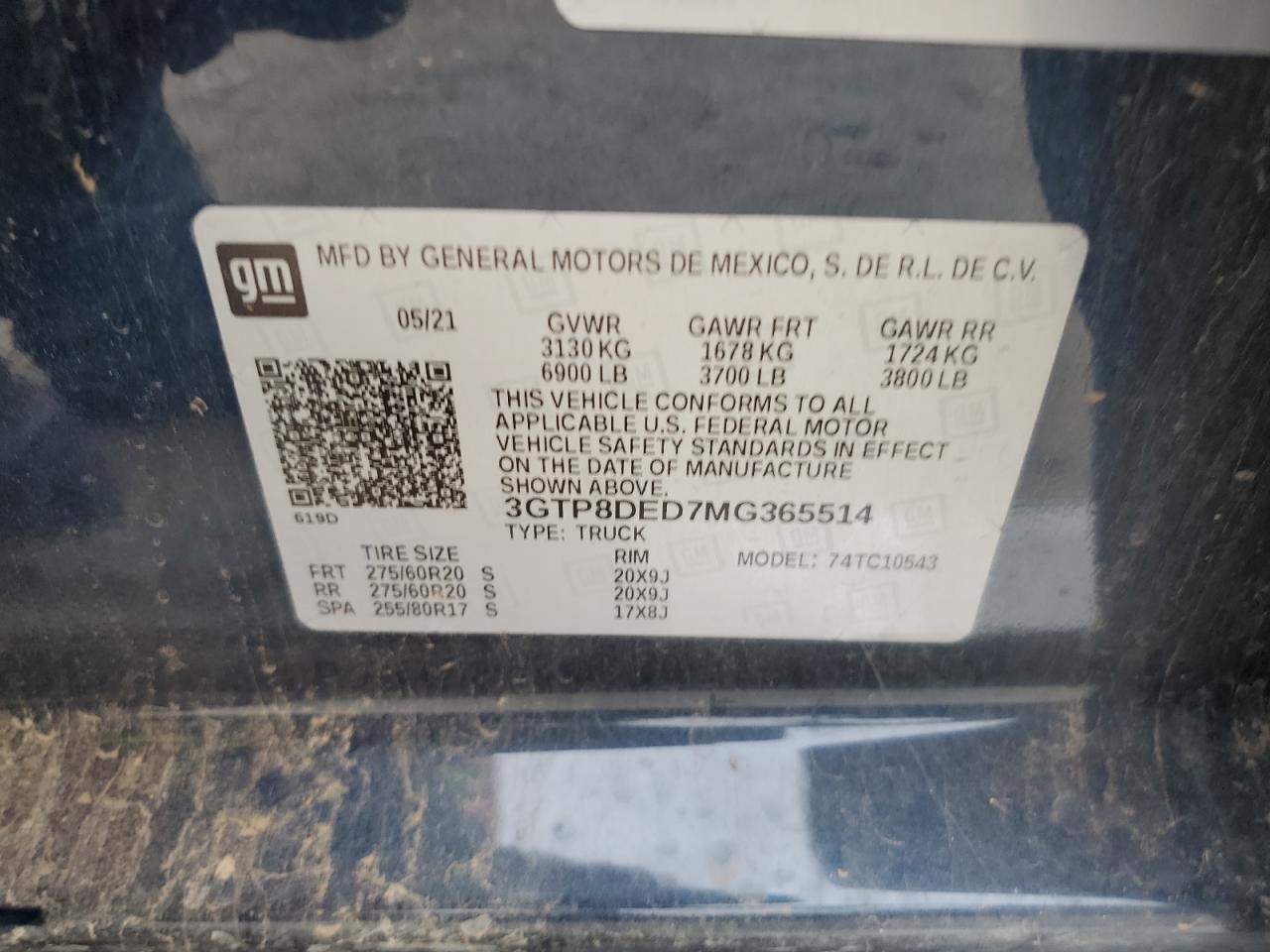 3GTP8DED7MG365514 2021 GMC Sierra 1500