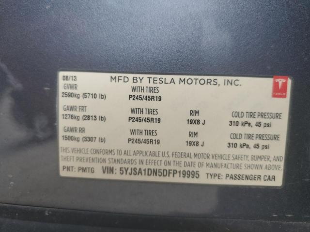 2013 Tesla Model S VIN: 5YJSA1DN5DFP19995 Lot: 58285464