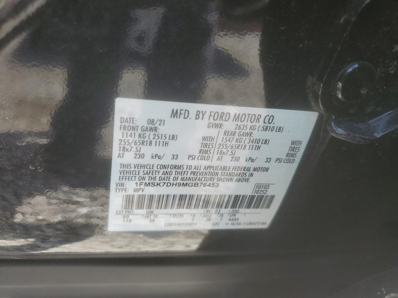 1FMSK7DH9MGB76453 2021 Ford Explorer Xlt