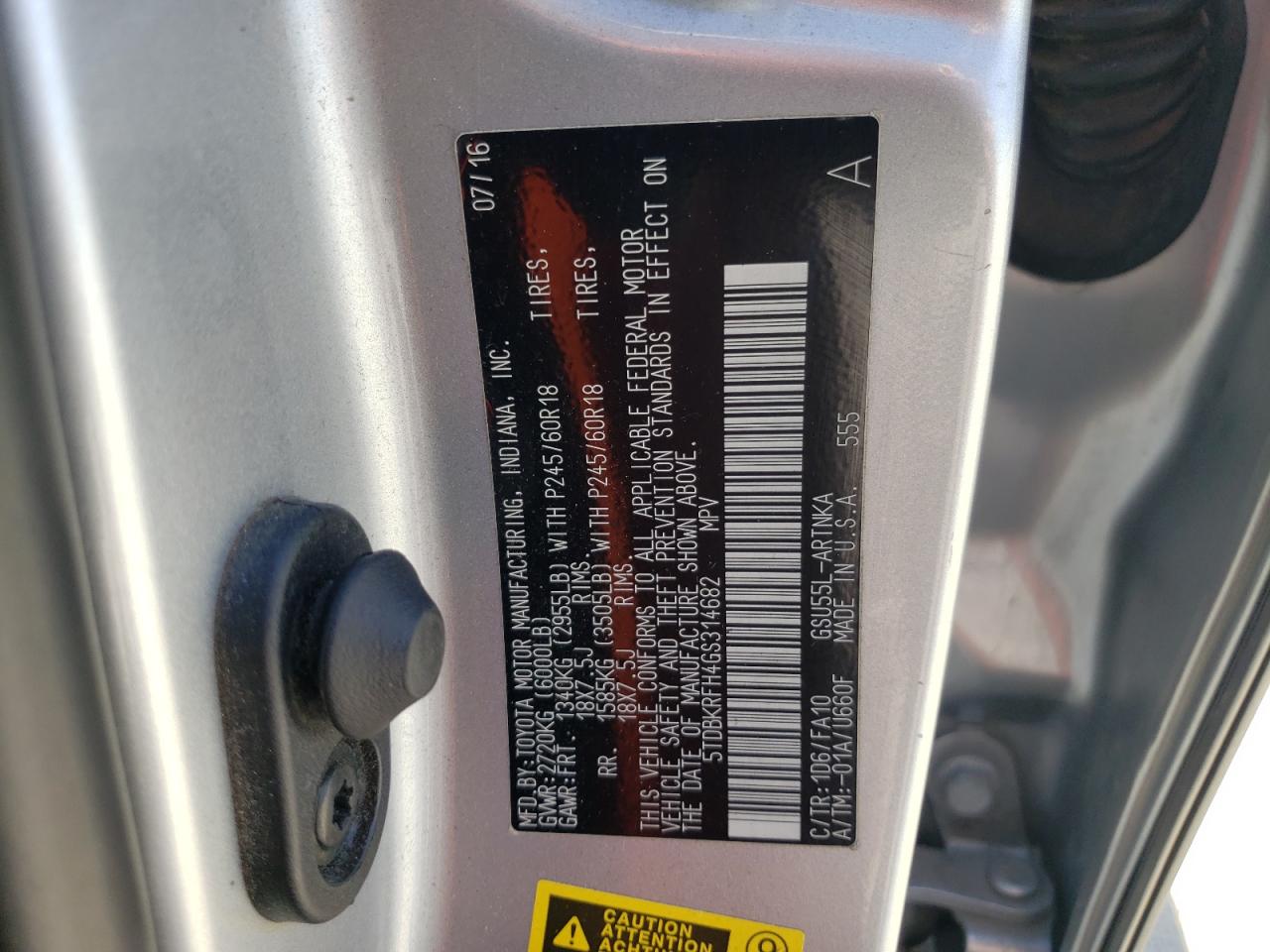 5TDBKRFH4GS314682 2016 Toyota Highlander Le