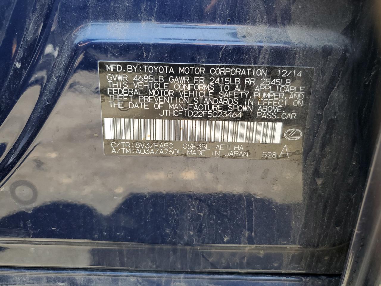 JTHCF1D22F5023464 2015 Lexus Is 250