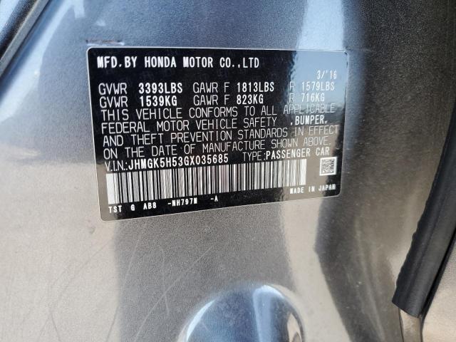 2016 Honda Fit Lx VIN: JHMGK5H53GX035685 Lot: 56429754