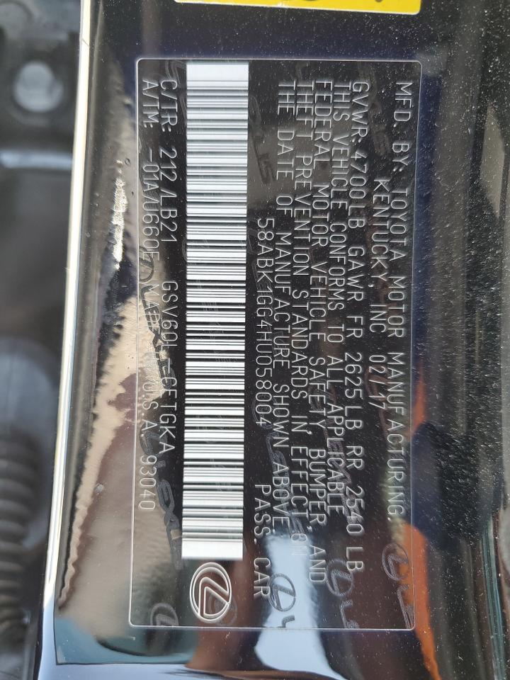 58ABK1GG4HU058004 2017 Lexus Es 350