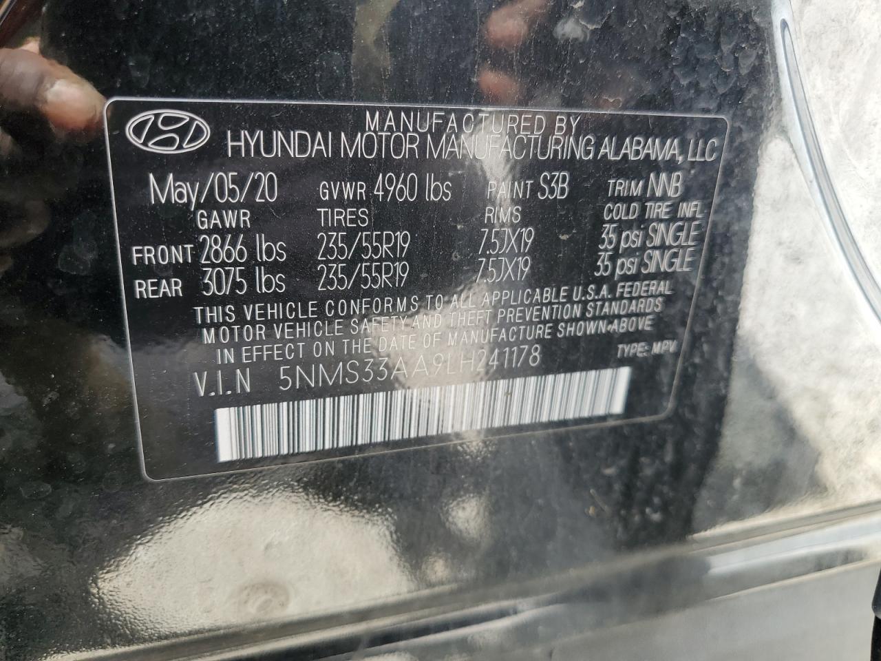 5NMS33AA9LH241178 2020 Hyundai Santa Fe Sel