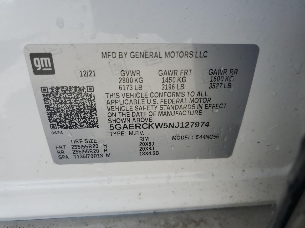 5GAERCKW5NJ127974 2022 Buick Enclave Premium