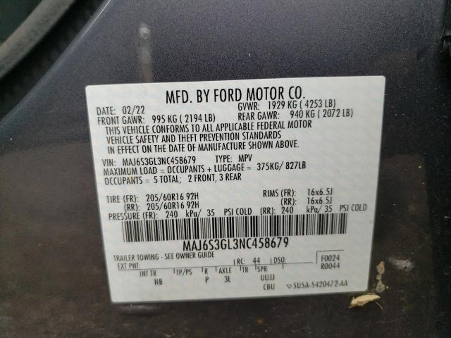 2022 Ford Ecosport Se VIN: MAJ6S3GL3NC458679 Lot: 57730784