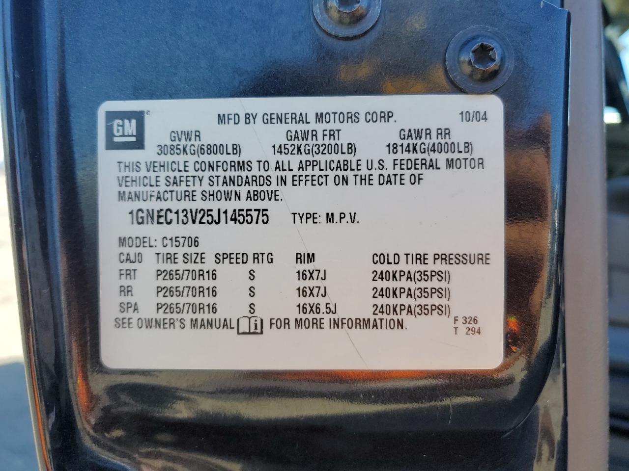 1GNEC13V25J145575 2005 Chevrolet Tahoe C1500