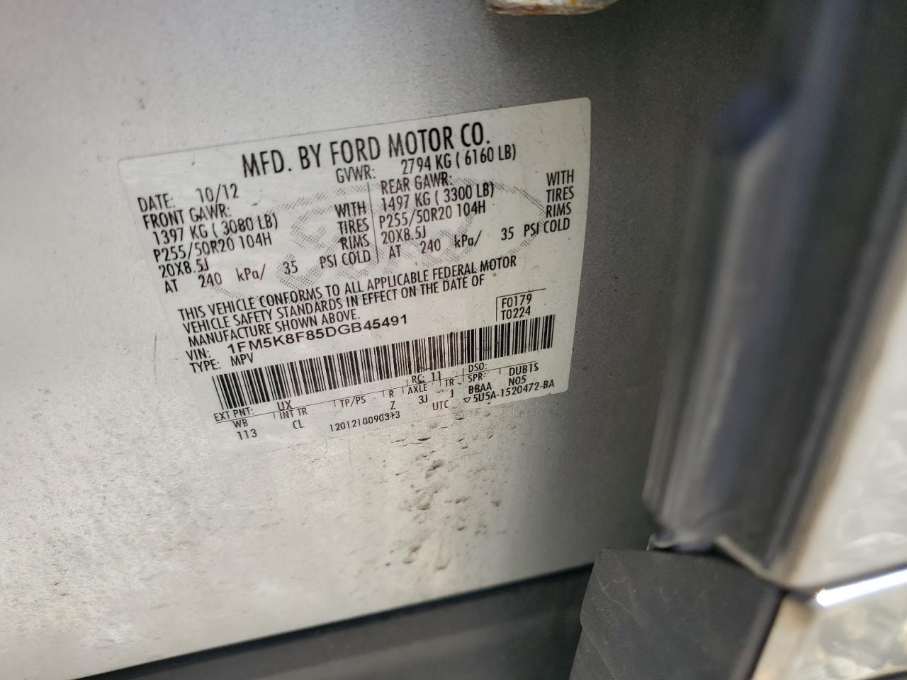 1FM5K8F85DGB45491 2013 Ford Explorer Limited