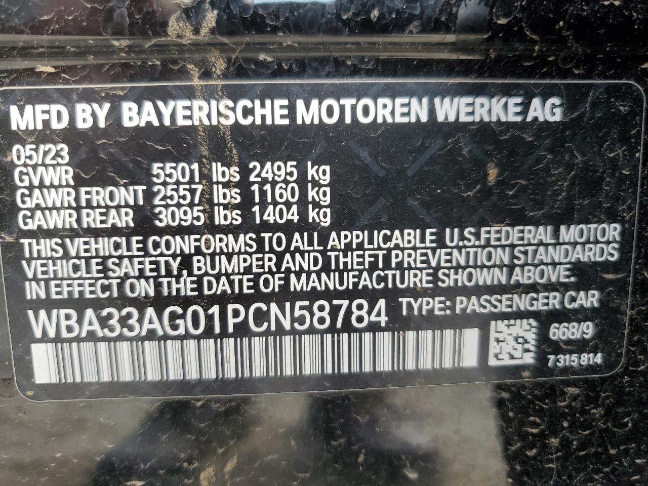 WBA33AG01PCN58784 2023 BMW 530Xe