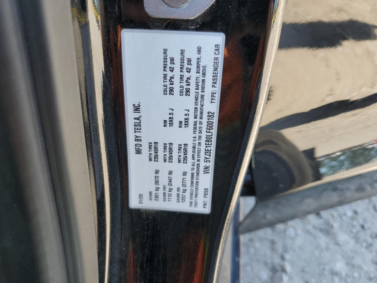 5YJ3E1EB0LF600182 2020 Tesla Model 3