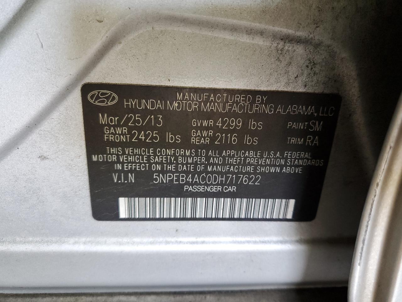 5NPEB4AC0DH717622 2013 Hyundai Sonata Gls