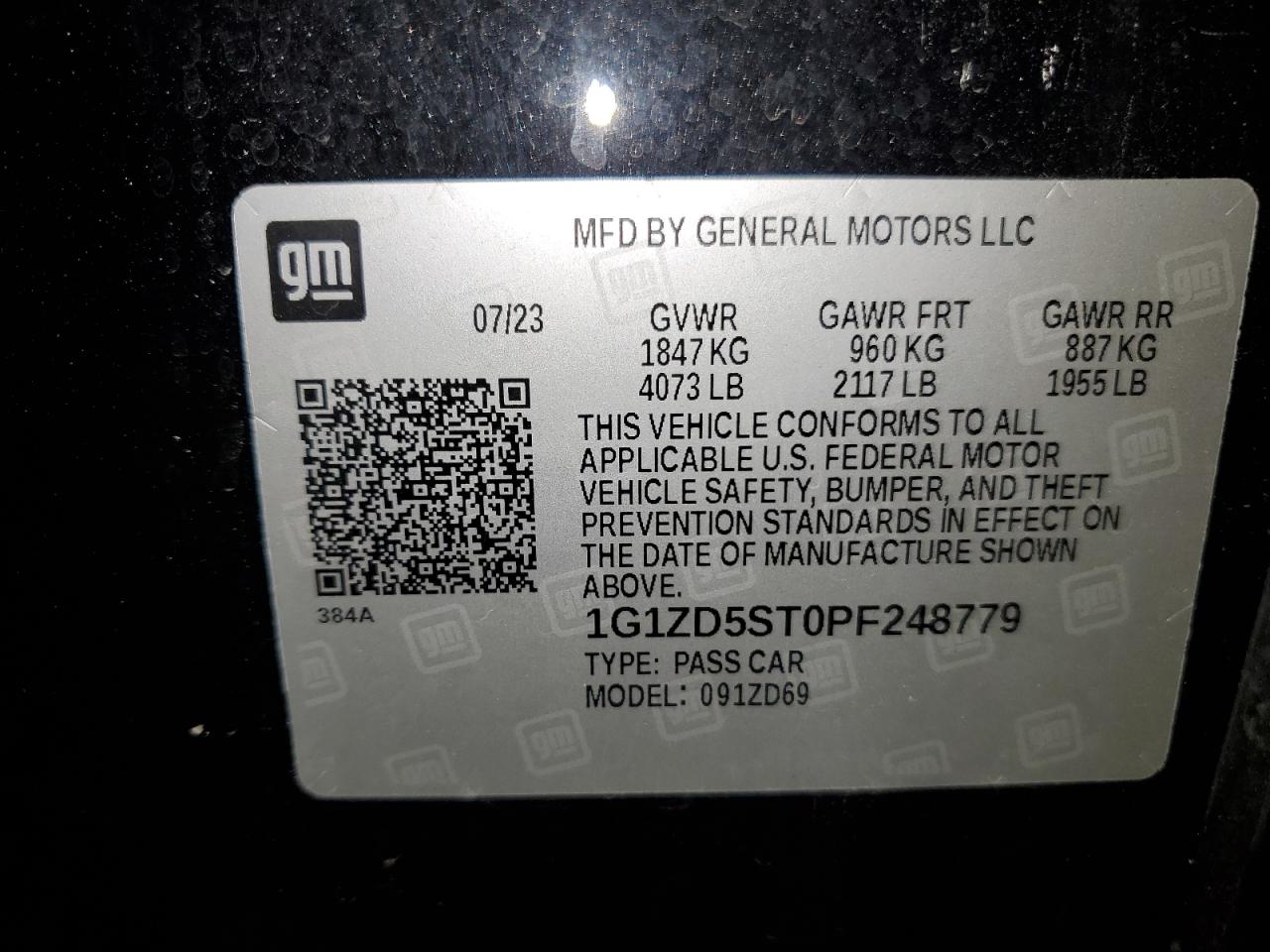 1G1ZD5ST0PF248779 2023 Chevrolet Malibu Lt