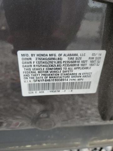 2014 Honda Pilot Exl VIN: 5FNYF4H61EB038914 Lot: 59633274