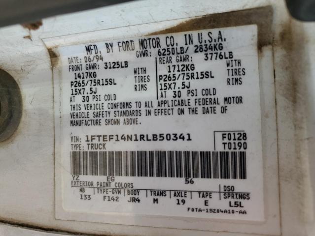 1994 Ford F150 VIN: 1FTEF14N1RLB50341 Lot: 58643034