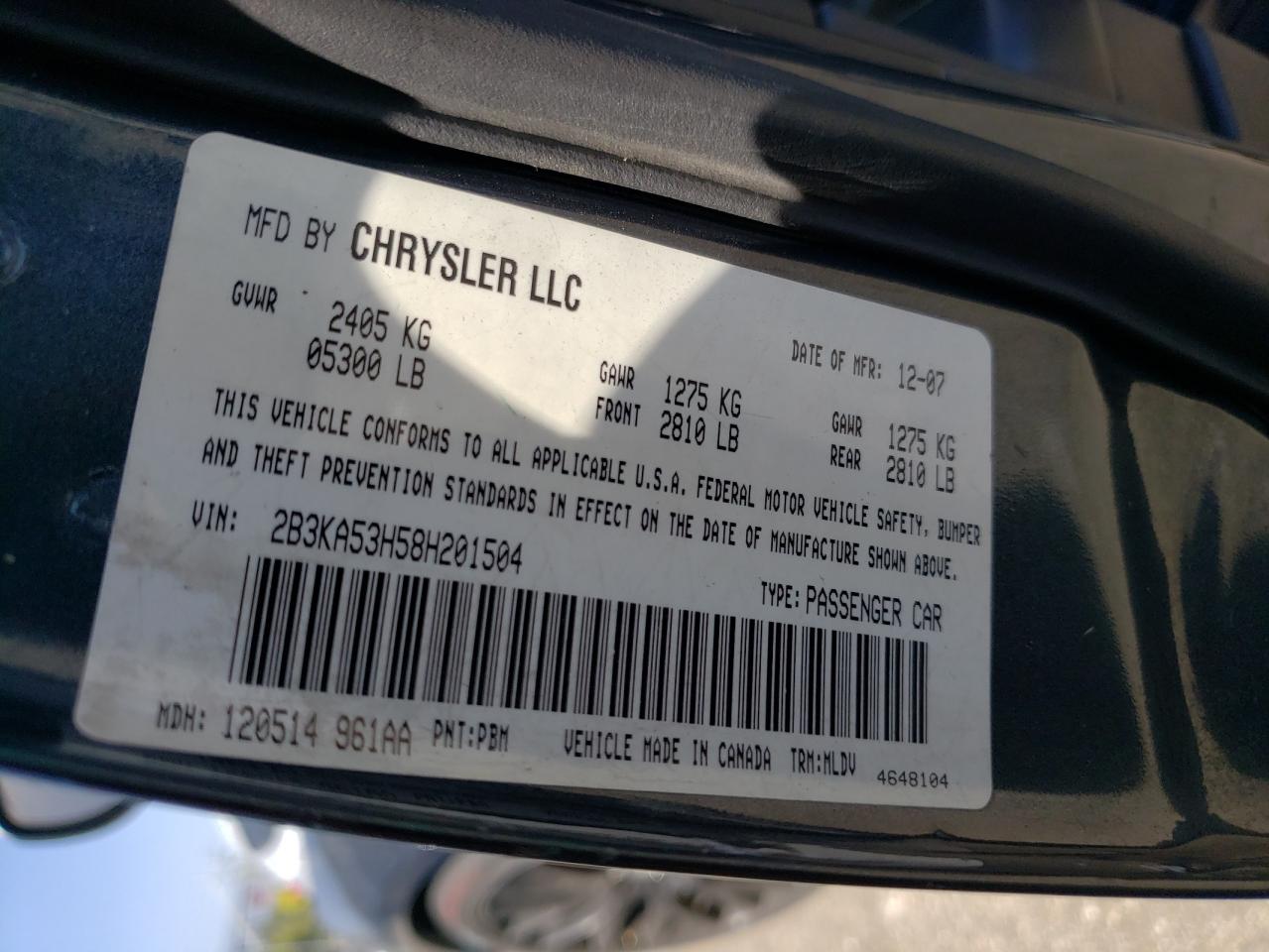 2B3KA53H58H201504 2008 Dodge Charger R/T