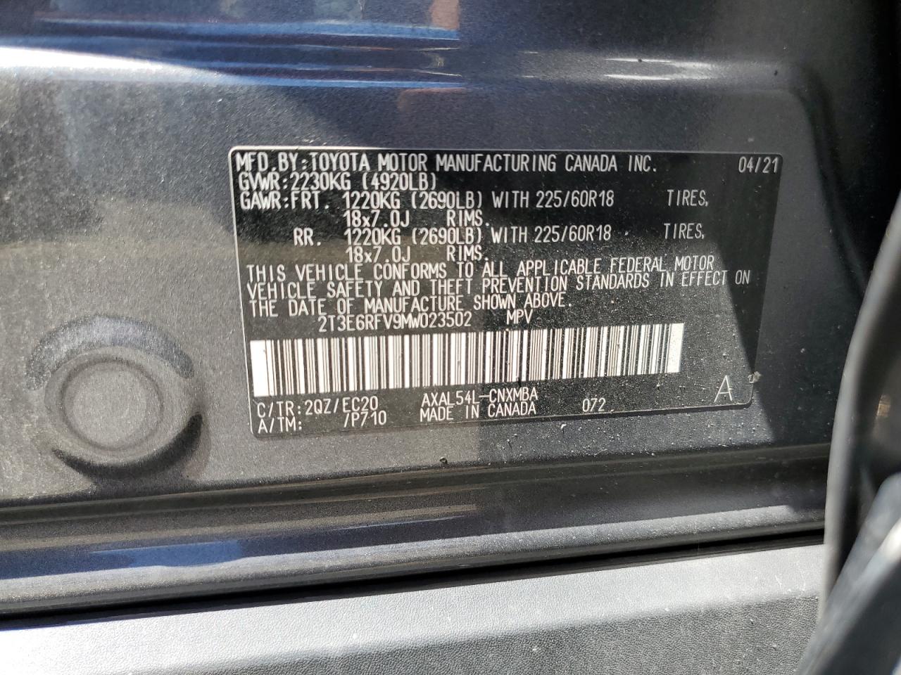 2T3E6RFV9MW023502 2021 Toyota Rav4 Xse