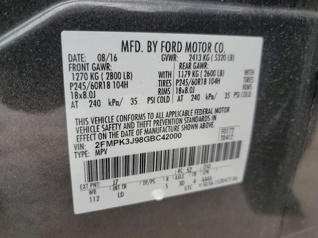 2016 Ford Edge Sel VIN: 2FMPK3J98GBC42000 Lot: 57909294