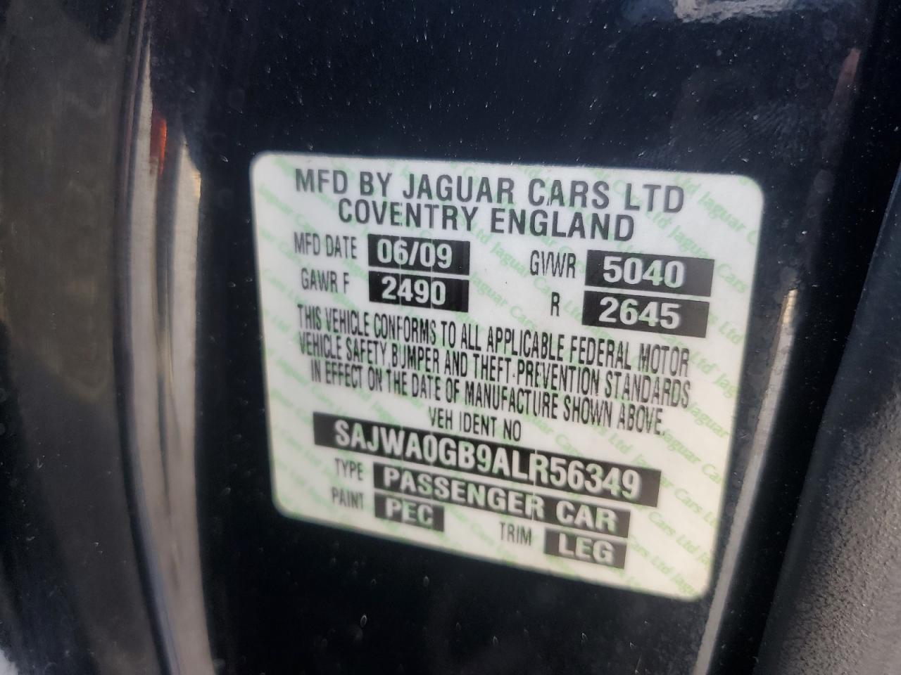 SAJWA0GB9ALR56349 2010 Jaguar Xf Premium