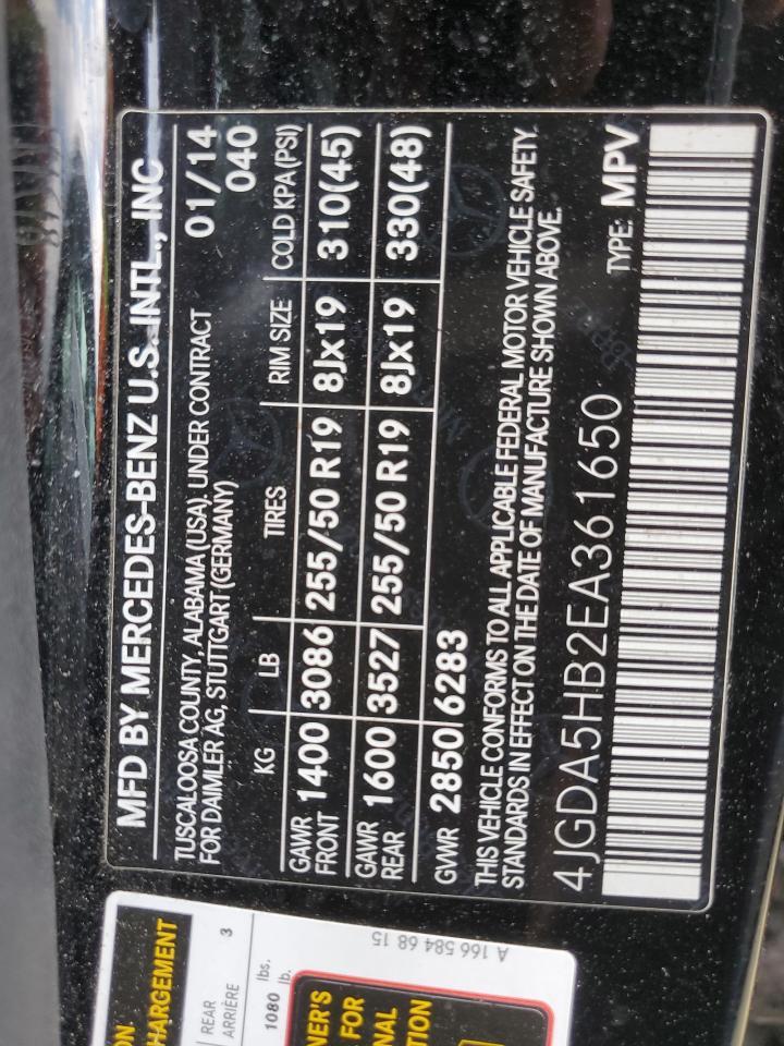 4JGDA5HB2EA361650 2014 Mercedes-Benz Ml 350 4Matic