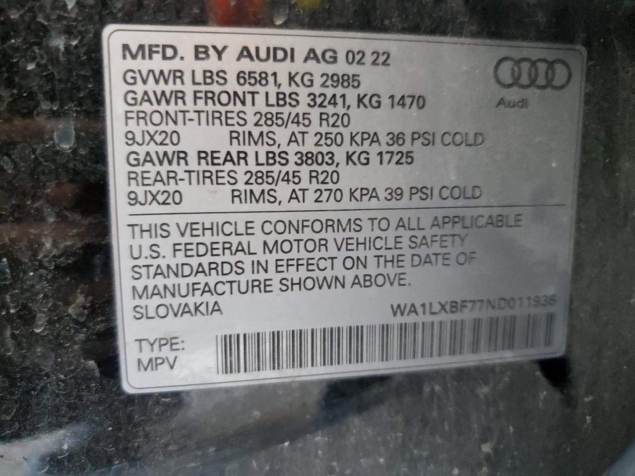 WA1LXBF77ND011936 2022 Audi Q7 Premium Plus