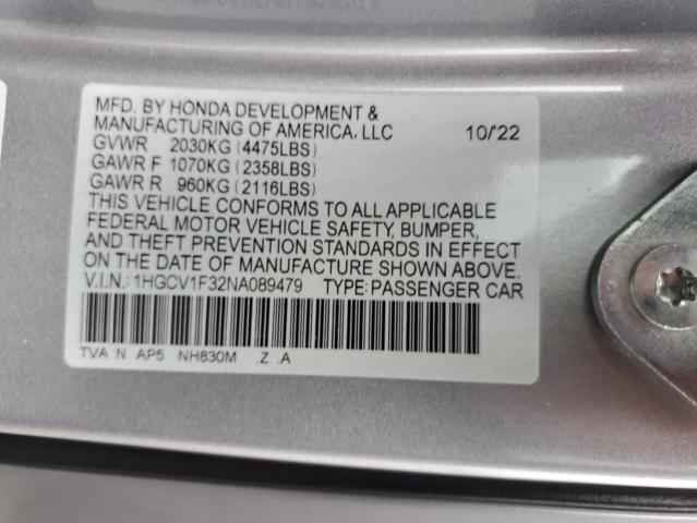 2022 Honda Accord Sport VIN: 1HGCV1F32NA089479 Lot: 58240314