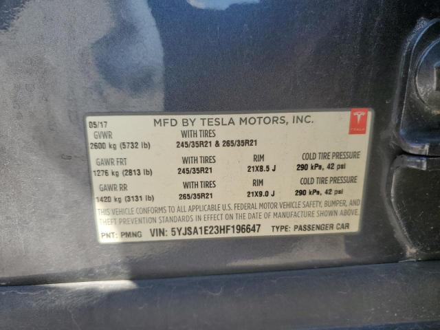 2017 Tesla Model S VIN: 5YJSA1E23HF196647 Lot: 60387634