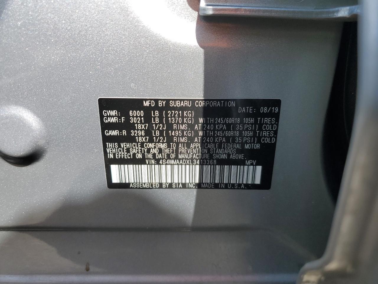 4S4WMAADXL3413368 2020 Subaru Ascent