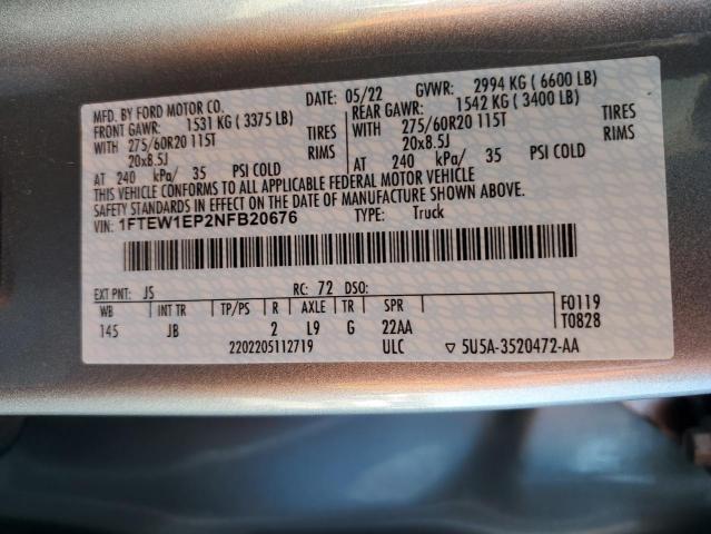 2022 Ford F150 Supercrew VIN: 1FTEW1EP2NFB20676 Lot: 59171514