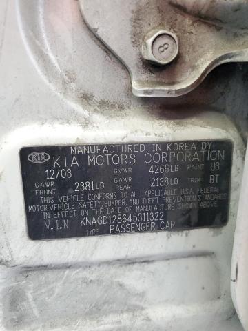 2004 Kia Optima Lx VIN: KNAGD128645311322 Lot: 61159834