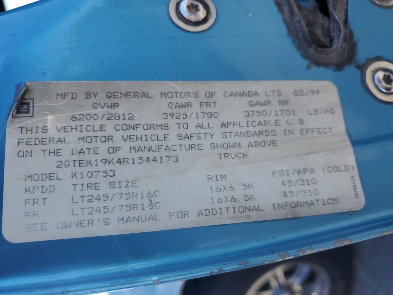 2GTEK19K4R1544173 1994 GMC Sierra K1500