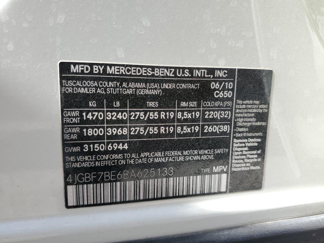 4JGBF7BE6BA625133 2011 Mercedes-Benz Gl 450 4Matic