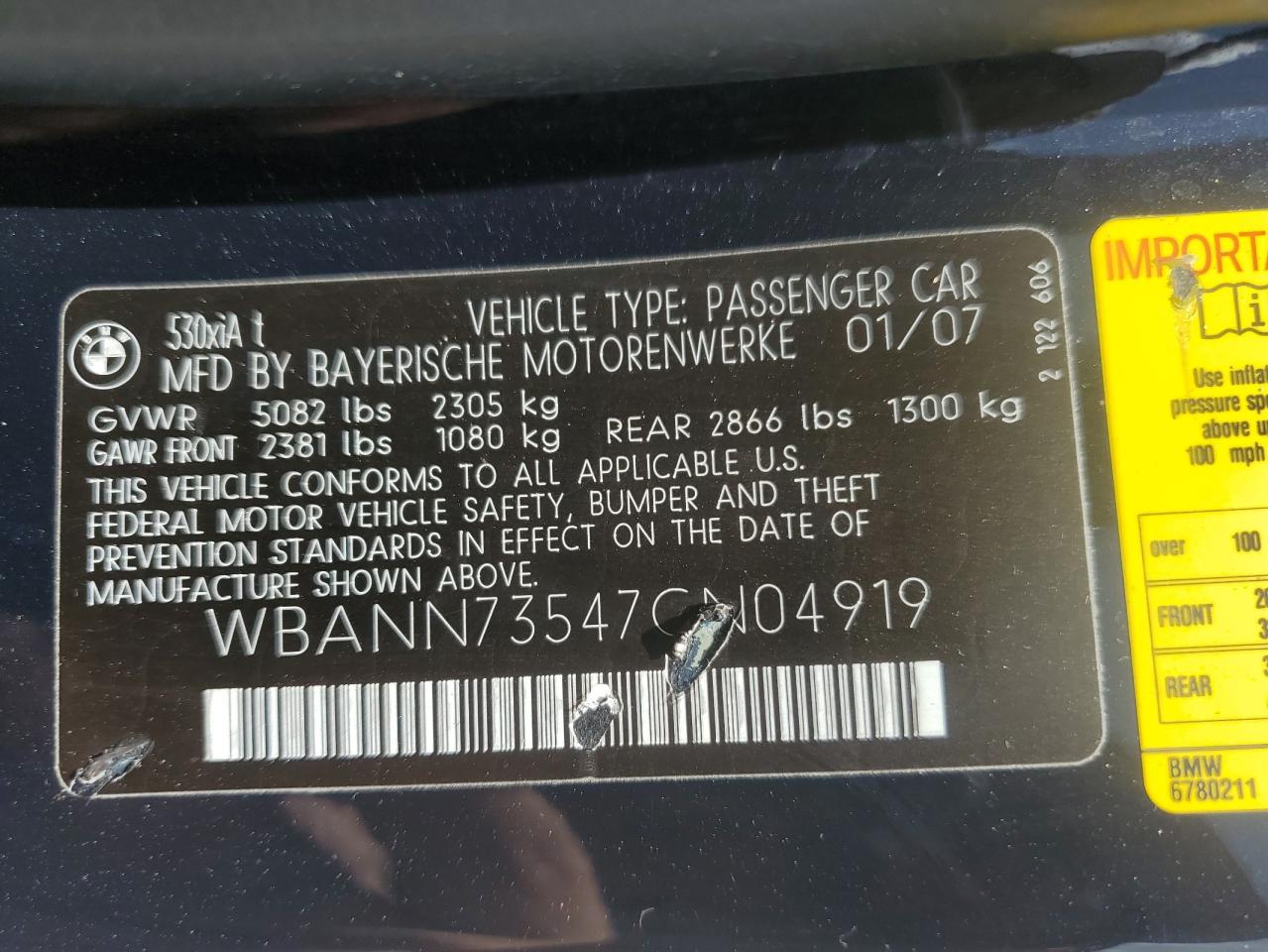 WBANN73547CN04919 2007 BMW 530 Xit