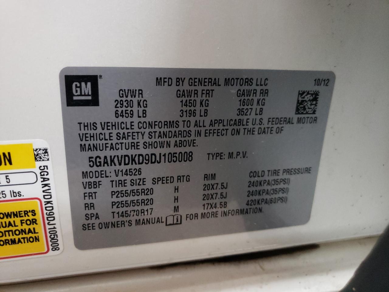 5GAKVDKD9DJ105008 2013 Buick Enclave