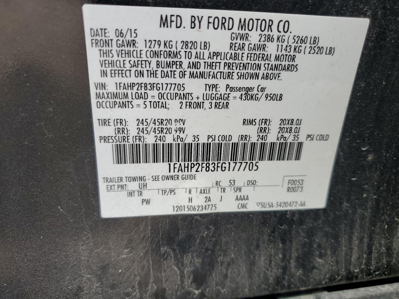 1FAHP2F83FG177705 2015 Ford Taurus Limited