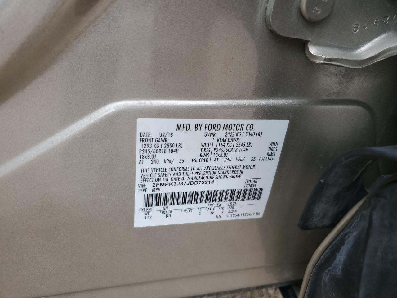 2FMPK3J87JBB72214 2018 Ford Edge Sel