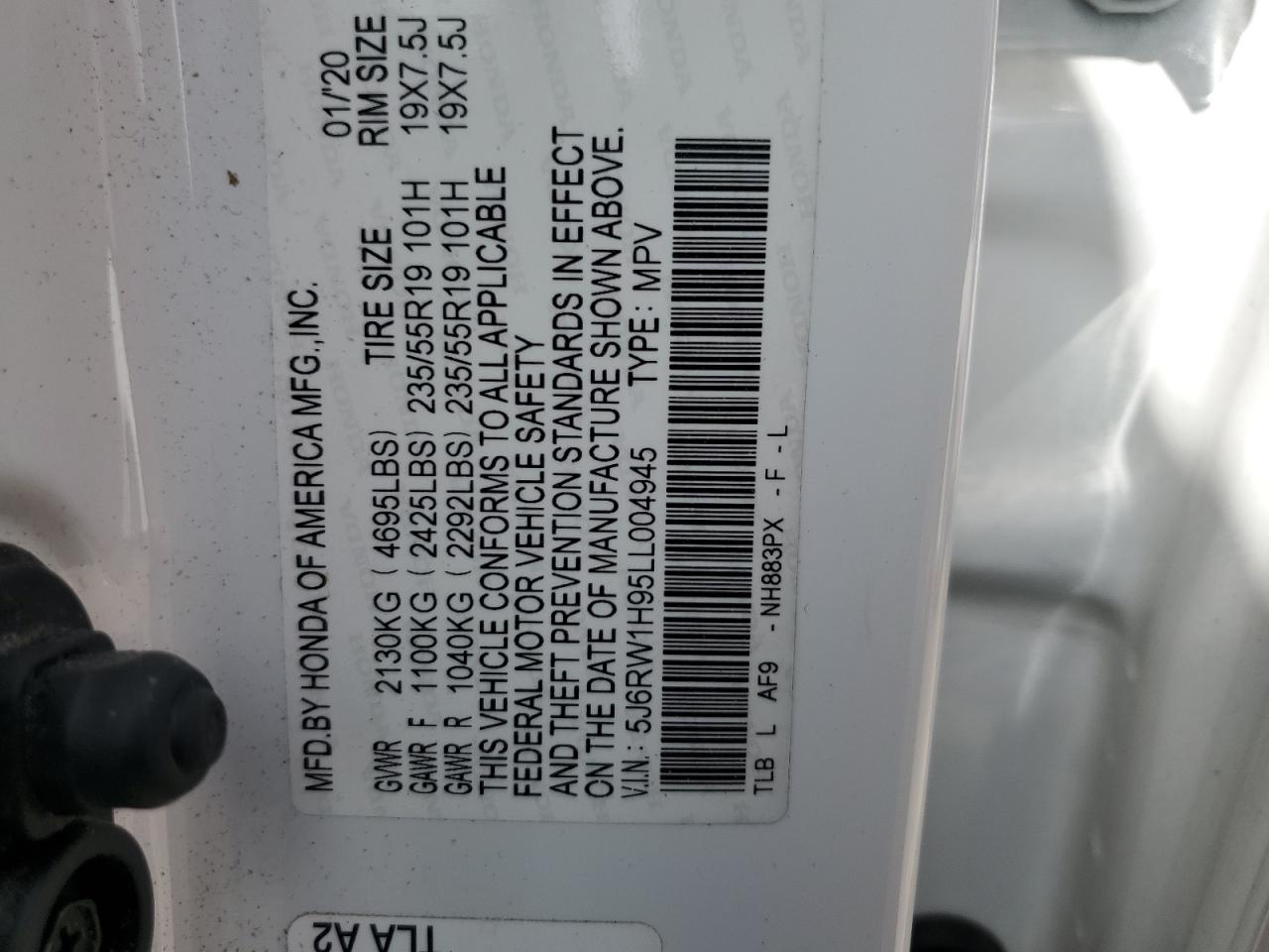 5J6RW1H95LL004945 2020 Honda Cr-V Touring