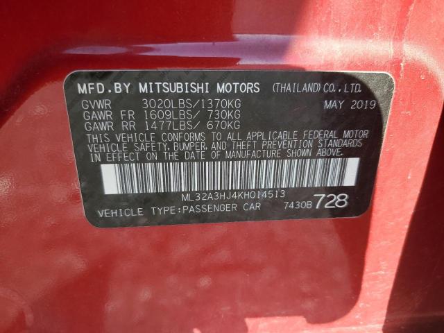 2019 Mitsubishi Mirage Es VIN: ML32A3HJ4KH014513 Lot: 57459994