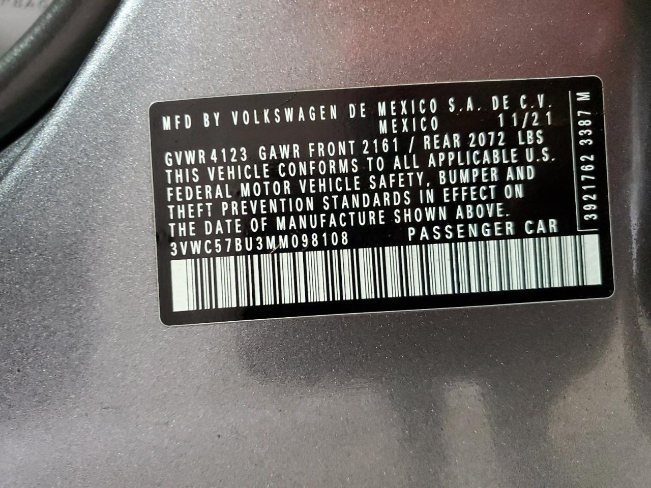 3VWC57BU3MM098108 2021 Volkswagen Jetta S