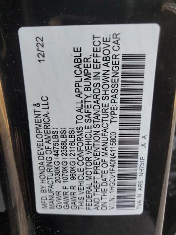 2022 Honda Accord Sport Se VIN: 1HGCV1F40NA115800 Lot: 58799314