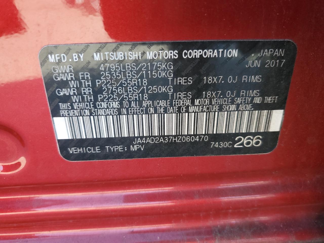 JA4AD2A37HZ060470 2017 Mitsubishi Outlander Es