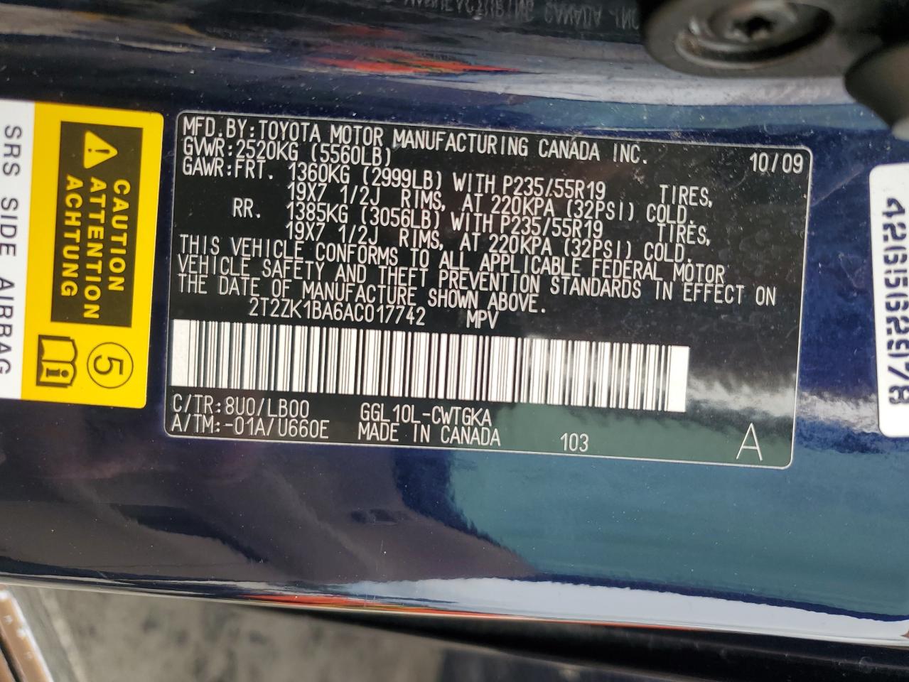 2T2ZK1BA6AC017742 2010 Lexus Rx 350