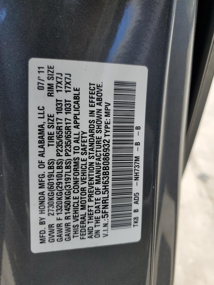 5FNRL5H63BB086932 2011 Honda Odyssey Exl
