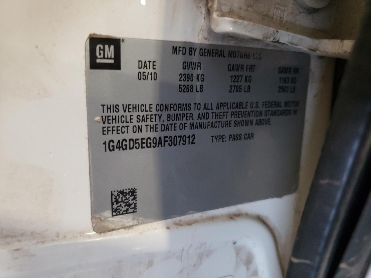 1G4GD5EG9AF307912 2010 Buick Lacrosse Cxl