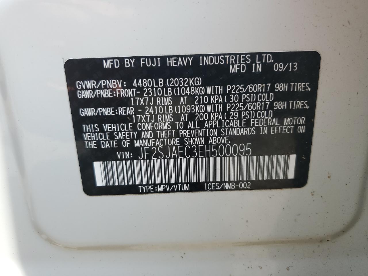 JF2SJAEC3EH500095 2014 Subaru Forester 2.5I Premium