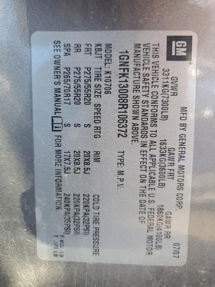 1GNFK13008R106372 2008 Chevrolet Tahoe K1500