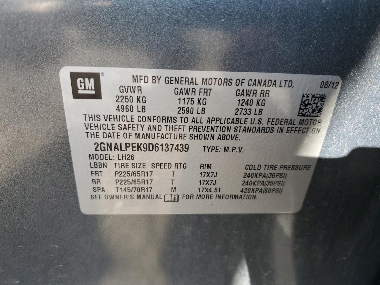 2GNALPEK9D6137439 2013 Chevrolet Equinox Lt