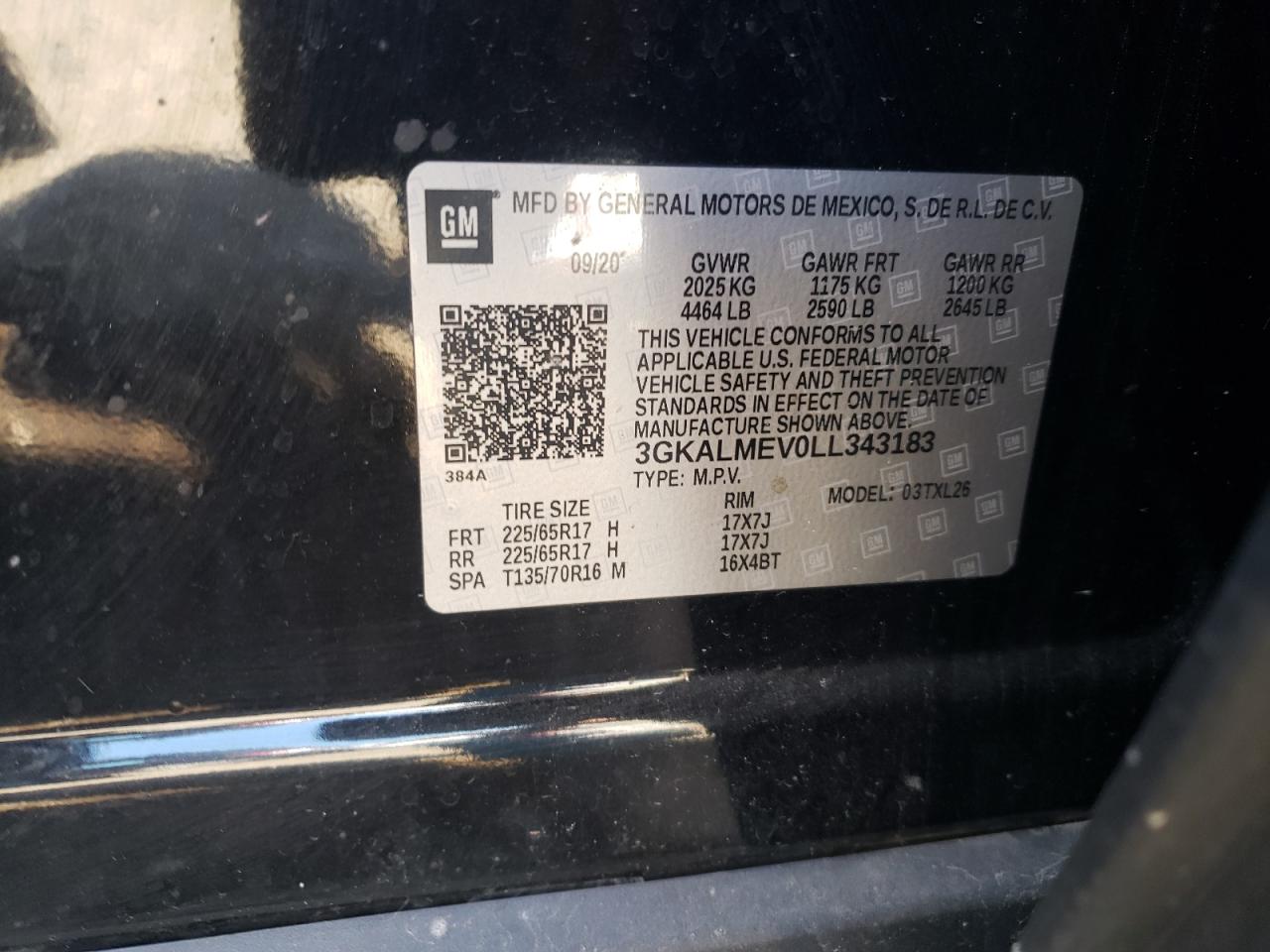 3GKALMEV0LL343183 2020 GMC Terrain Sle