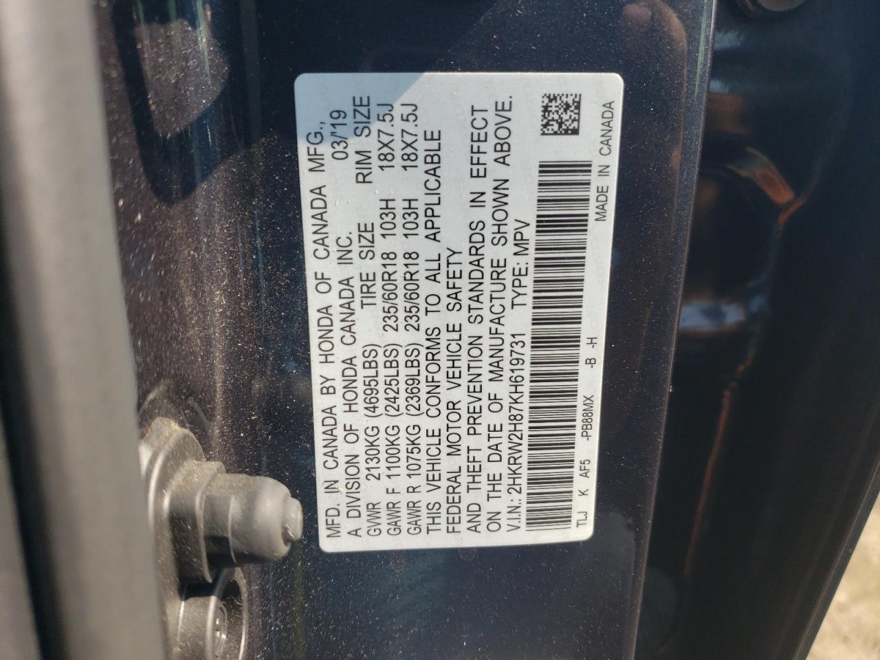 2HKRW2H87KH619731 2019 Honda Cr-V Exl
