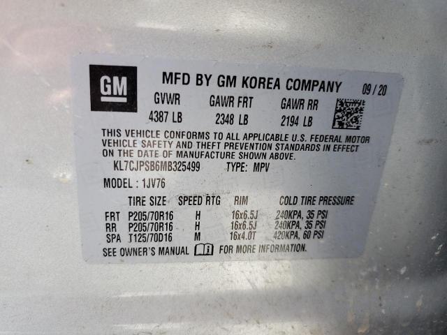 2021 Chevrolet Trax 1Lt VIN: KL7CJPSB6MB325499 Lot: 58123274